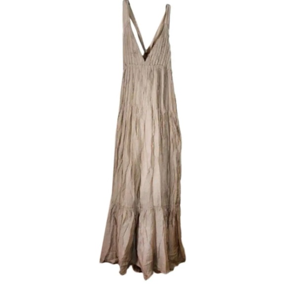 Free People Frankie Pintuck Elegant Tan Halter Dress size Small Petite - Picture 2 of 12